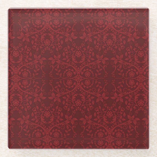 Ausführliche rote Blumentapete Glasuntersetzer (Vorderseite)