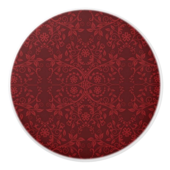 Ausführliche rote Blumentapete Keramikknauf (Vorderseite)