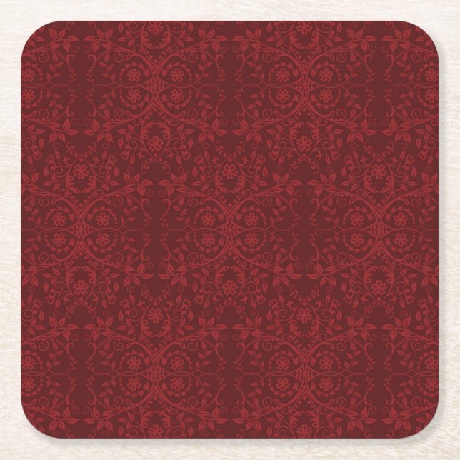 Ausführliche rote Blumentapete Rechteckiger Pappuntersetzer (Vorderseite)