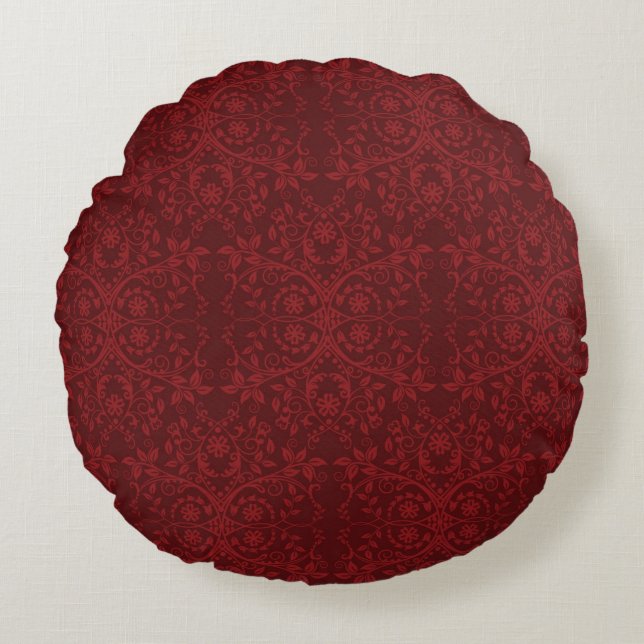 Ausführliche rote Blumentapete Rundes Kissen (Vorderseite)