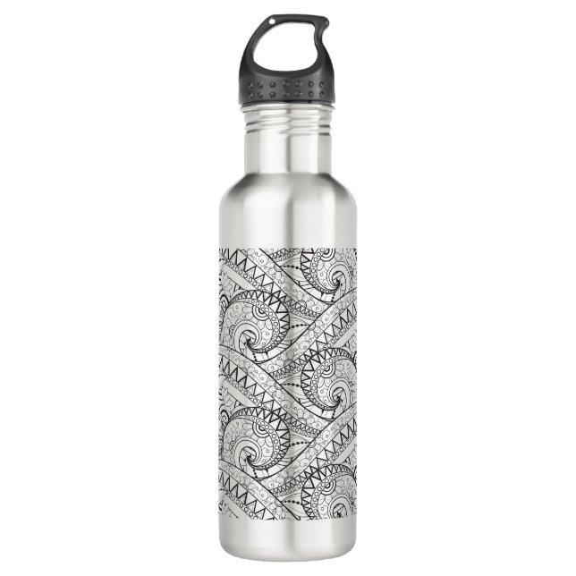 Ausführliches Blumenmuster-Gekritzel Edelstahlflasche (Vorderseite)