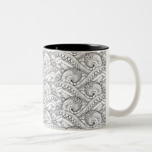 Ausführliches Blumenmuster-Gekritzel Zweifarbige Tasse