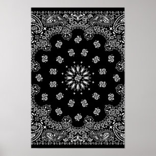 Ausführliches schwarzes Bandanna-Muster Poster
