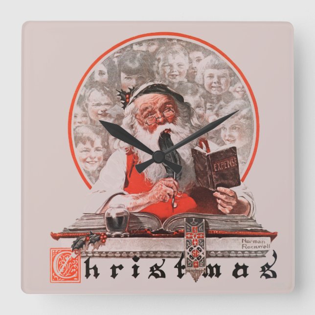 Ausgaben des Weihnachtsmanns Quadratische Wanduhr (Vorderseite)