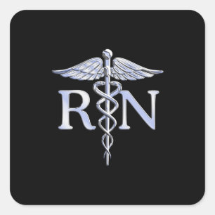 Ausgebildete Krankenschwester RN silberner Quadratischer Aufkleber