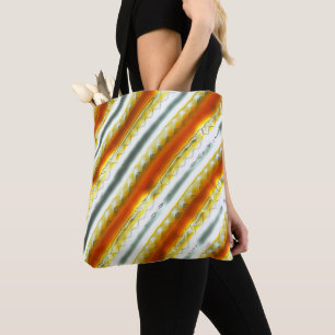 Ausgefallene abstrakte Streifen in Orange und Grau Tasche
