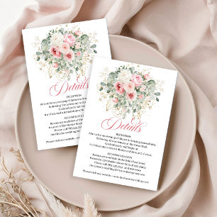 Ausgefallene Blush-Rosen Hochzeitsdetails Karte