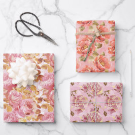 Ausgeklügelte Blütenpracht in Rosa und Lila Farben Geschenkpapier Set
