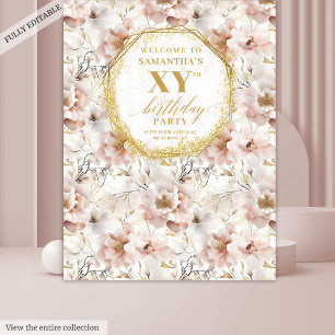 Ausgeklügelter Blush-Floral Geburtstagskabinett Fo Wandteppich