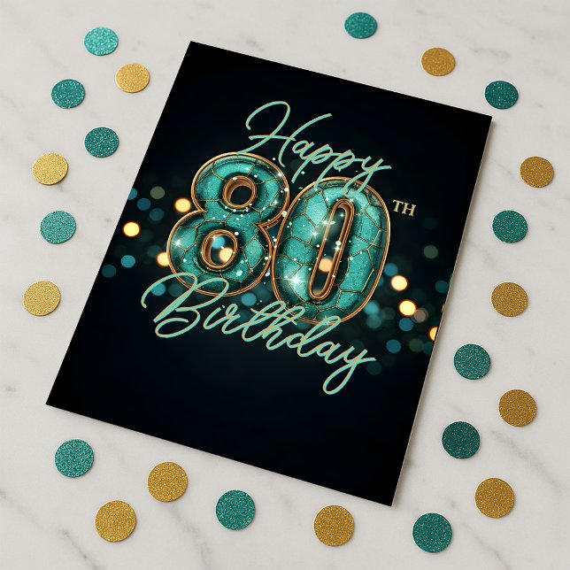 Ausgeklügeltes Aquamarin-Gold-Metallic 80. Geburts Postkarte (Von Creator hochgeladen)