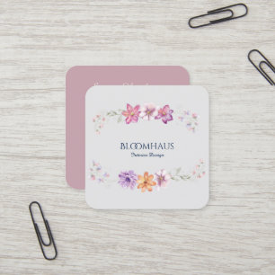 Ausgeklügeltes Aquarell Rosa Botanisches Flora Quadratische Visitenkarte