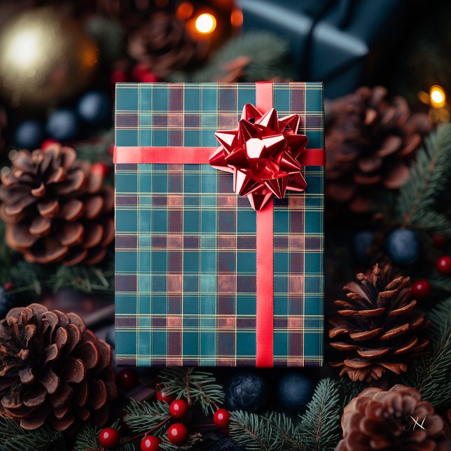 Ausgeklügeltes Blau und Burgund Kariert - klassisc Geschenkpapier (Von Creator hochgeladen)