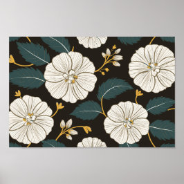 Ausgeklügeltes Blumenmuster mit weißen Blüten Poster
