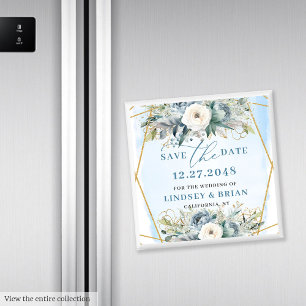 Ausgeklügeltes Dusty Blue White Peony Save the Dat Magnet