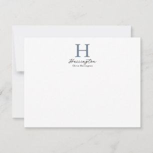 Ausgeklügeltes elegantes Dusty Blue Monogram Mitteilungskarte