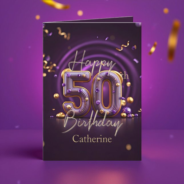 Ausgeklügeltes Lila und Gold 50. Geburtstag Karte (Von Creator hochgeladen)