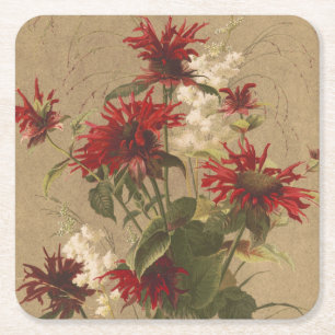 Ausgeklügeltes Rot & Burgund-Blüte gegen Beige Rechteckiger Pappuntersetzer