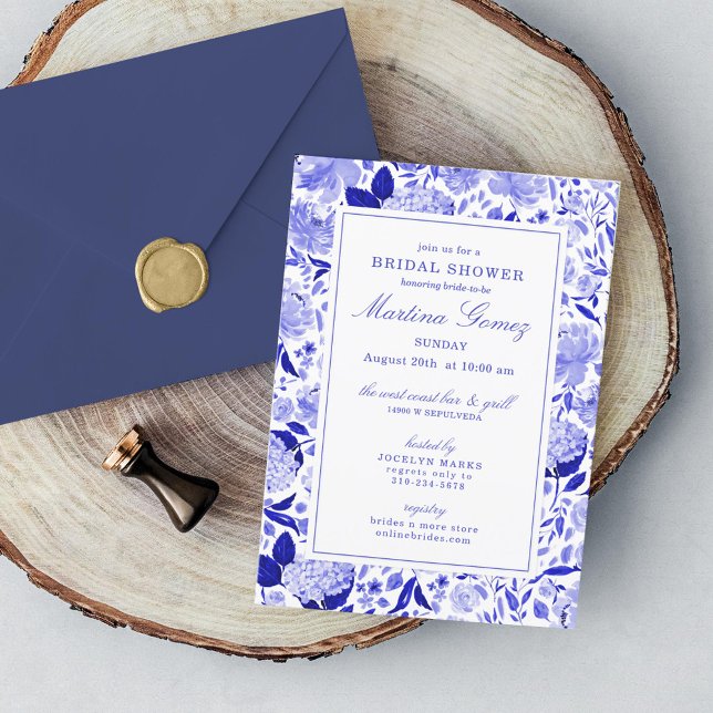 Ausgeklügeltes Royal Blue Floral Brautparty Einladung (Von Creator hochgeladen)