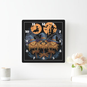 Ausgelassene Halloweenschrecken unter Vollmond Quadratische Wanduhr