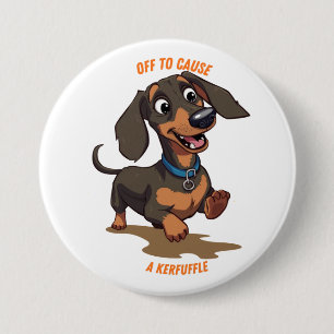 Ausgelassener Dachshund, der Ärger macht Button