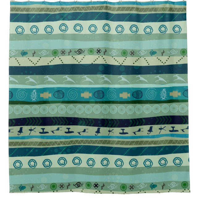 Ausgelöste grüne Töne Geometrisches Muster Duschvorhang (Vorderseite)