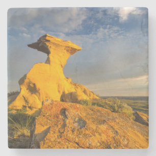 Ausgemesserte Badlands-Formation in Kurzem Gras Steinuntersetzer