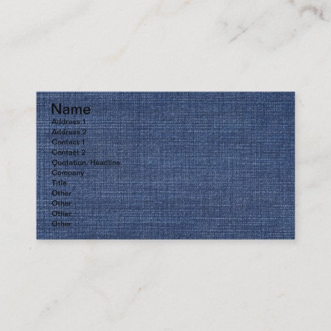Ausgeprägte Beschaffenheit der Blue Jeans Visitenkarte (Vorderseite)