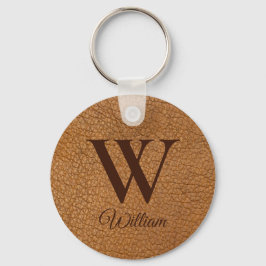 Ausgereifte braune Texturleder Monogram Schlüsselanhänger