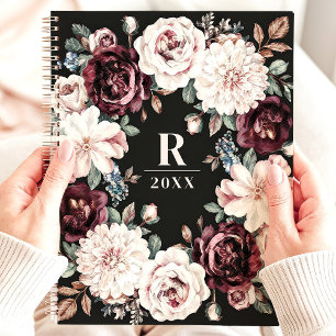 Ausgereifte Dunkelmoody-Floral-Monogramm Planer
