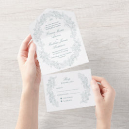 Ausgereifte klassische Skripte Dusty Blue Wedding All In One Einladung