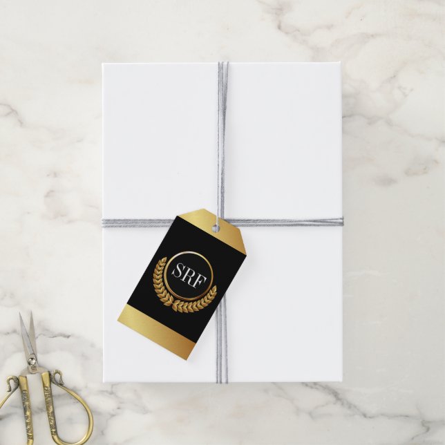 Ausgereifte Monogram Gold Look Geschenktasten Geschenkanhänger (Mit Garn)