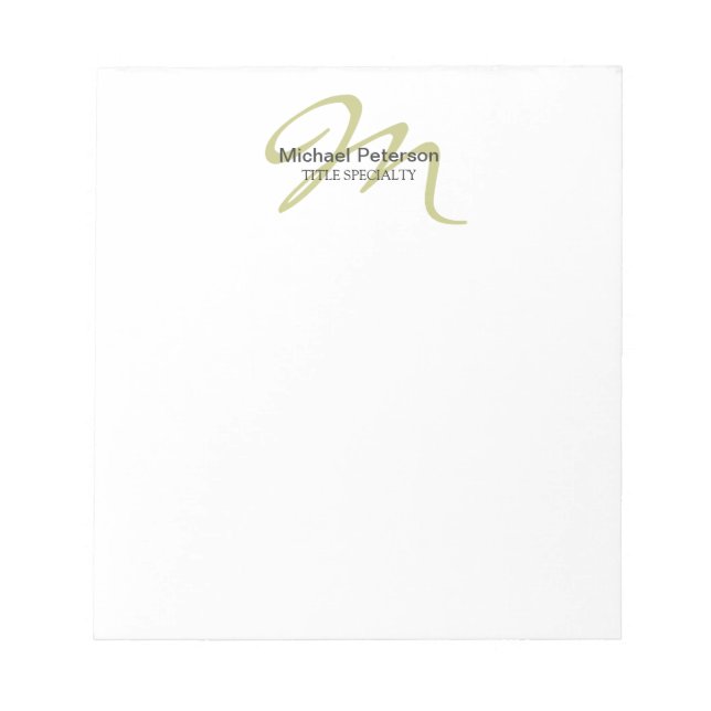 Ausgereifte Script Monogram Initial Modern Notizblock (Vorderseite)