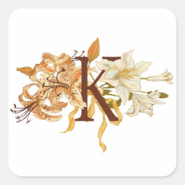 Ausgereifter Blumenbrief "K" Monogramm Quadratischer Aufkleber