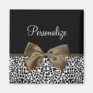Ausgereifter Leopard Print Brown Bow mit Namen Magnet
