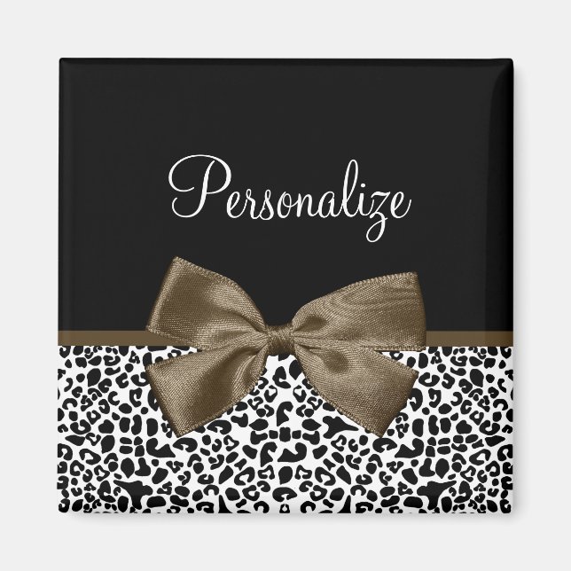 Ausgereifter Leopard Print Brown Bow mit Namen Magnet (Vorne)