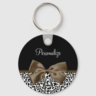 Ausgereifter Leopard Print Brown Bow mit Namen Schlüsselanhänger