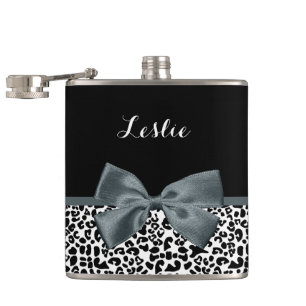 Ausgereifter Leopard Print Graue Bow mit Namen Flachmann