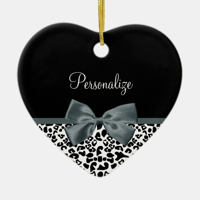 Ausgereifter Leopard Print Graue Bow mit Namen Keramikornament (Vorne)
