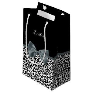 Ausgereifter Leopard Print Graue Bow mit Namen Kleine Geschenktüte