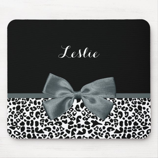 Ausgereifter Leopard Print Graue Bow mit Namen Mousepad (Vorne)