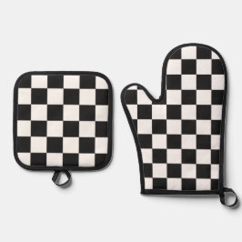 Ausgereiftes Schwarz-Weiß-Muster Ofenhandschuh & Topflappen-Set