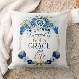 Ausgerüstet durch Gottes Grace Blue Gold Blumenrea Kissen