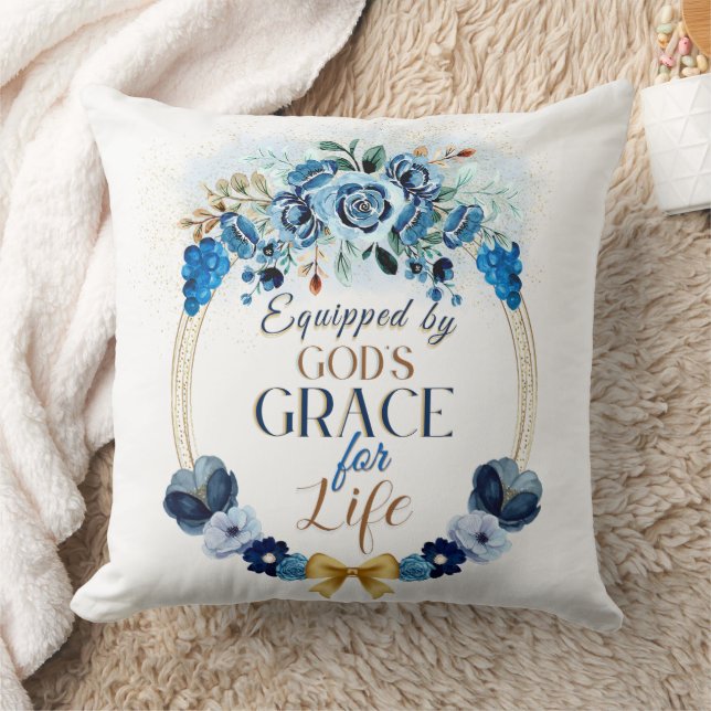 Ausgerüstet durch Gottes Grace Blue Gold Blumenrea Kissen (Decke)