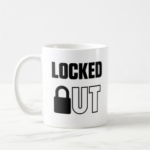 AUSGESPERRT — Minimalistische Hochkontrast-Textkun Kaffeetasse