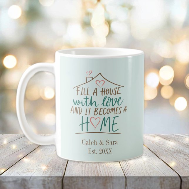 Ausgestattet mit Liebe, benutzerdefinierbar Kaffeetasse (Filled with Love Housewarming Mug)