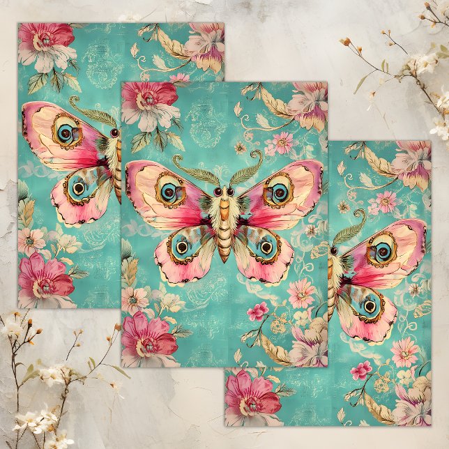 AUSGESTATTETE MOTHEK SEIDENPAPIER (ENCHANTED MOTH DECOUPAGE TISSUE PAPER)