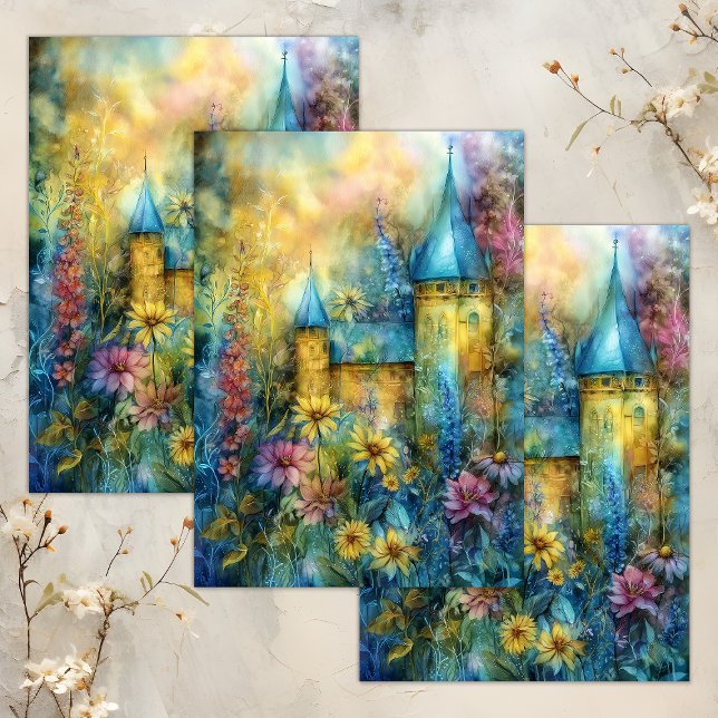 AUSGESTATTETE WASSERFARBE-DECOUPAGE SEIDENPAPIER (ENCHANTED WATERCOLOR GARDEN CASTLE DECOUPAGE TISSUE PAPER)
