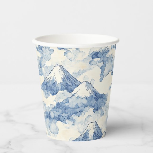 Ausgewogene Blaue Weiße Berge Schnee Pappbecher (Vorderseite)