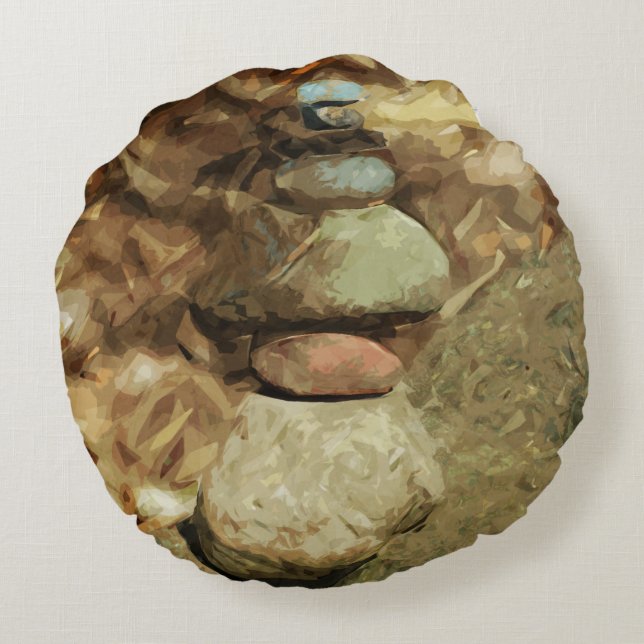 Ausgewogenheit der Steine Abstrakter Impressionism Rundes Kissen (Rückseite)