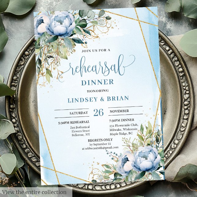 Ausgezeichnete Dusty Blue Eucalyptus Dinner Einlad Einladung (Sophisticated Dusty Blue Eucalyptus Dinner Invitation)